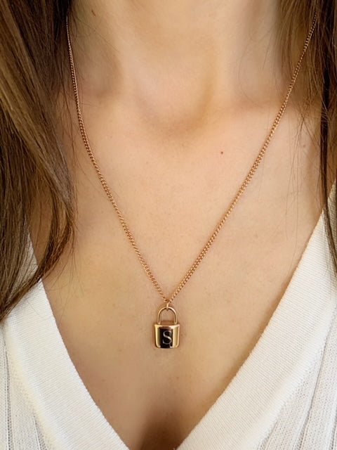 Gold Lock Adjustable Initial Necklace