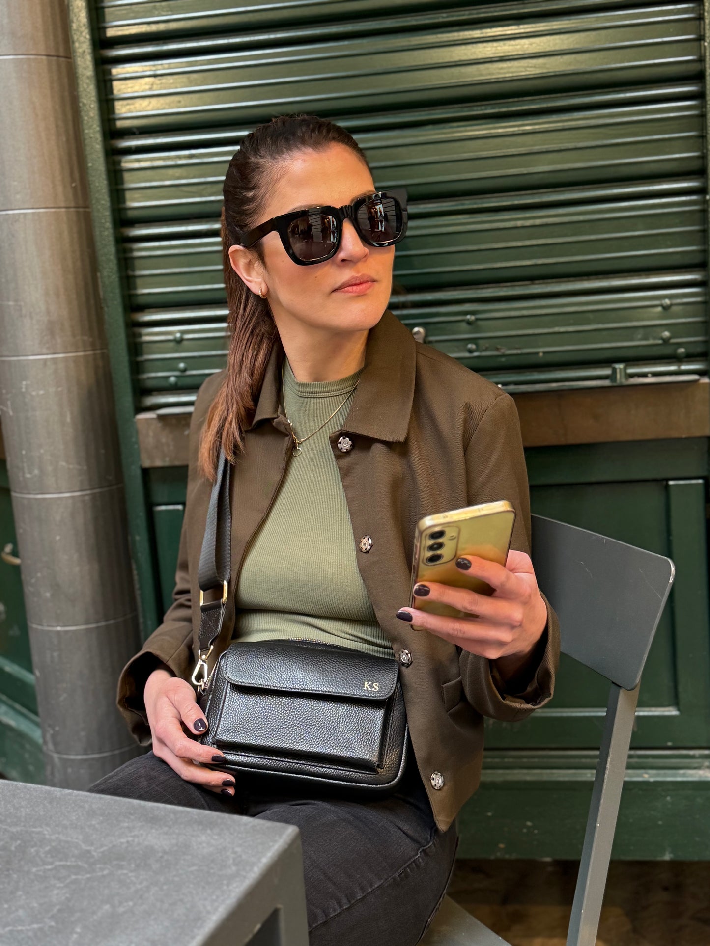 Personalised Cross Body Bag with Red & Green Strap