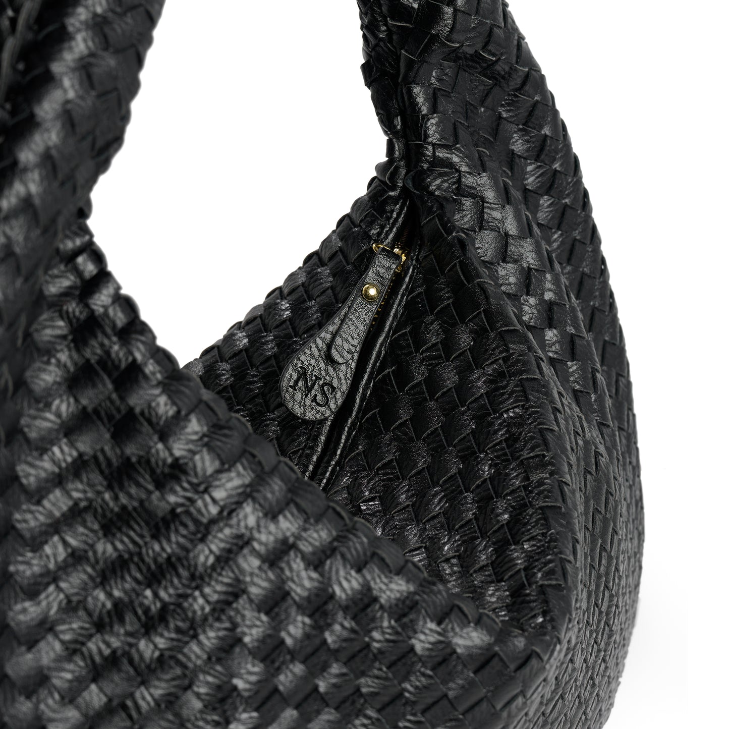 Stone Woven Leather Shoulder Bag
