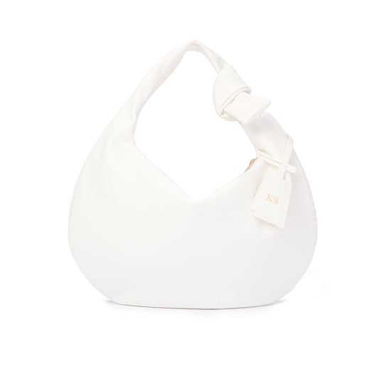 White Woven Vegan Leather Knot Shoulder Bag