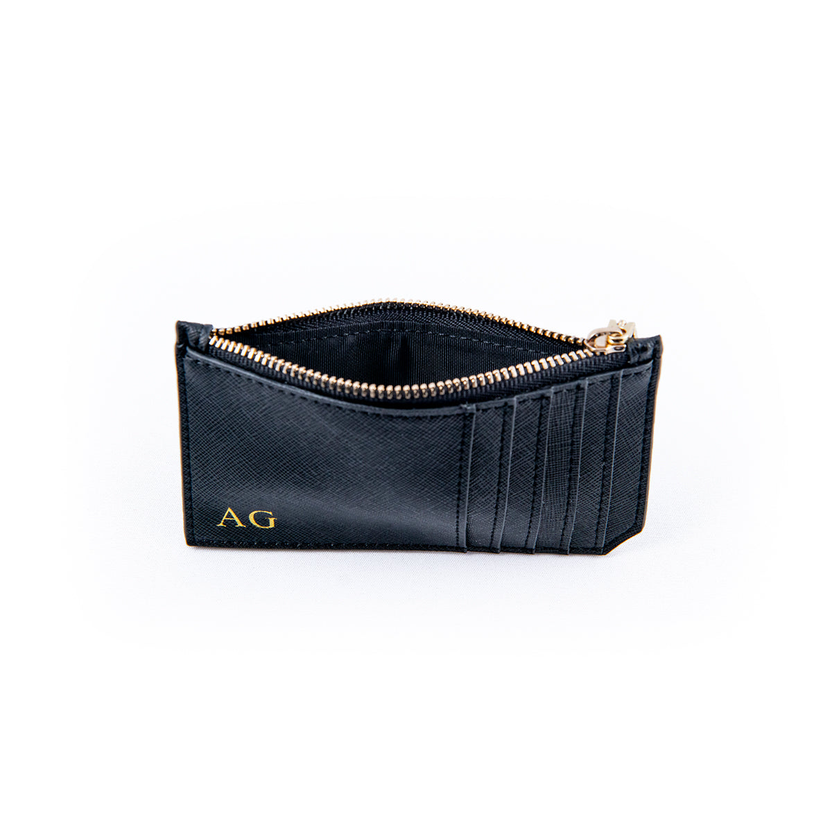 Personalised Black Saffiano Leather Zipped Card Case