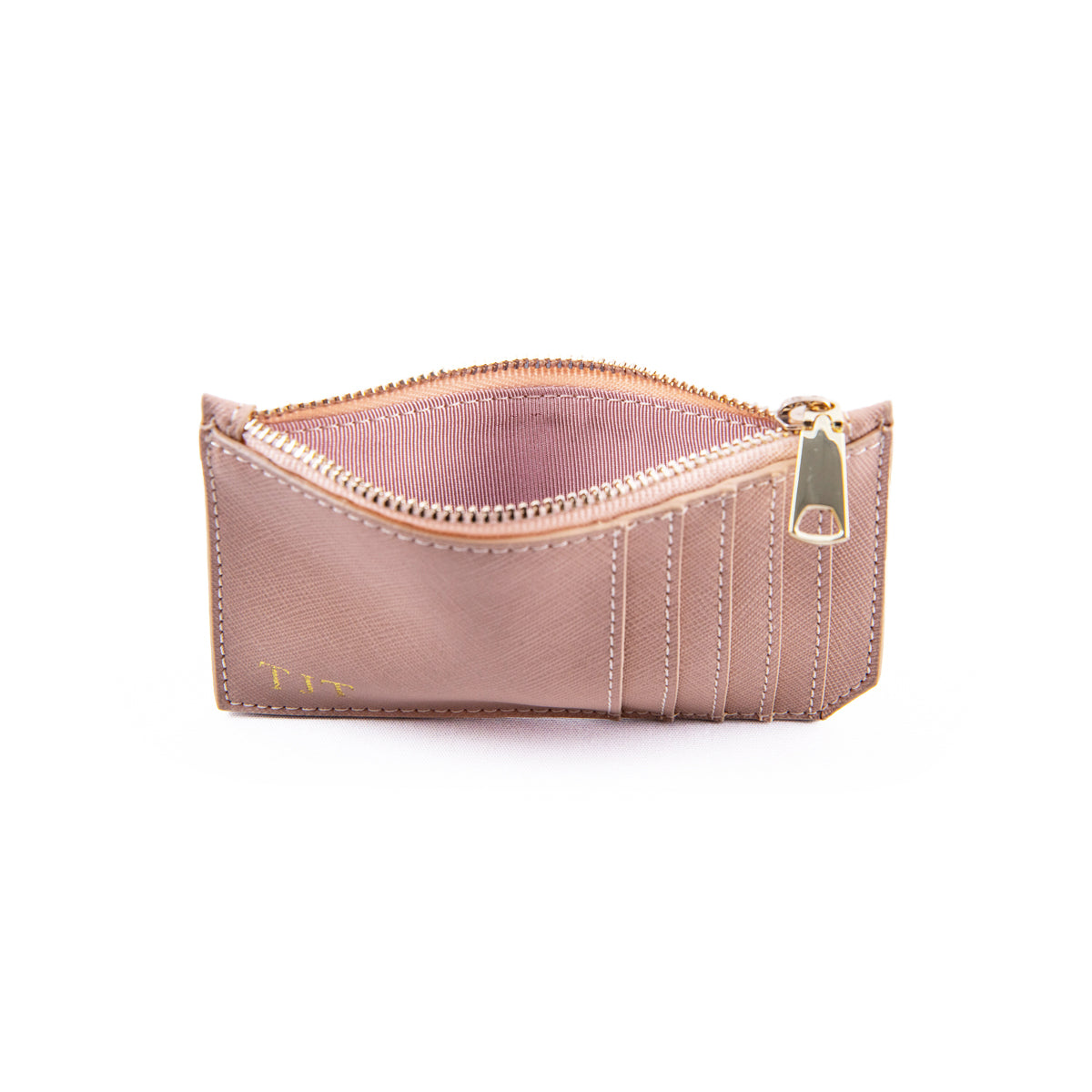 Personalised Nude Saffiano Leather Zipped Card Case