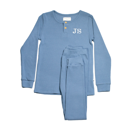 Blue Ribbed Pyjama Set