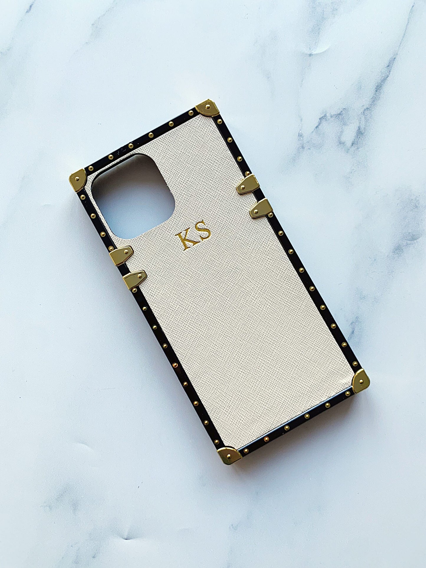 iPhone 13 Pro Personalised Cream Leather Trunk Phone Case