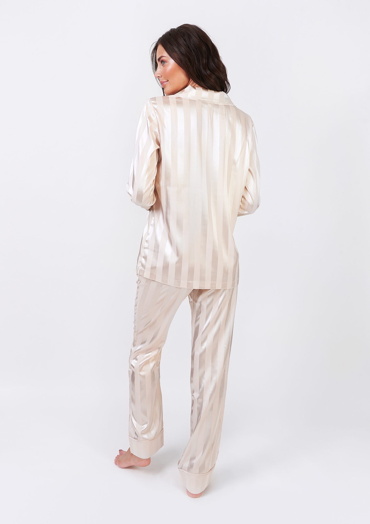 Personalised Champagne Stripe Satin Long Pyjama Set