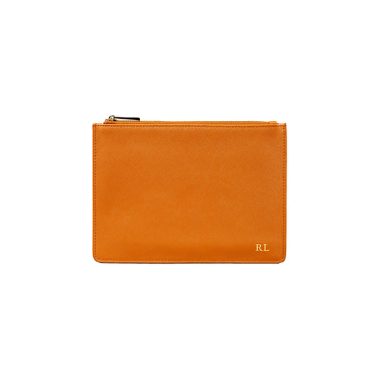 Personalised Saffiano Orange Leather Pouch