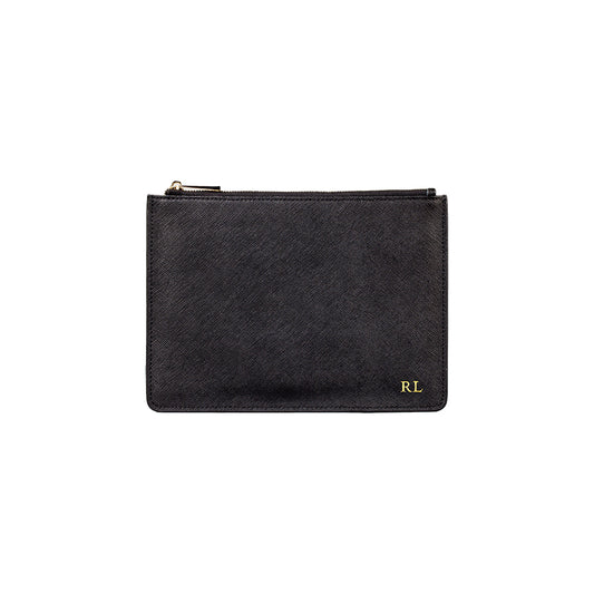 Personalised Saffiano Black Leather Pouch