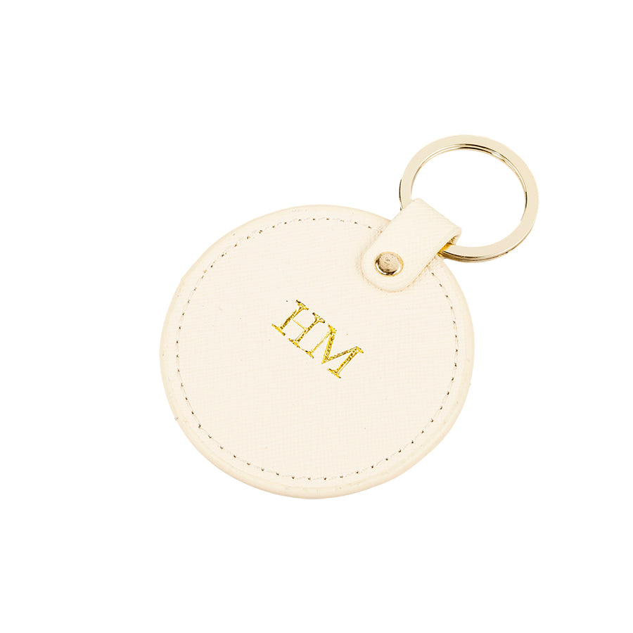 Personalised Saffiano Leather White Keyring