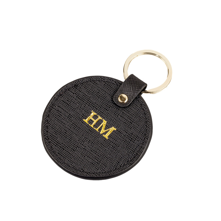 Personalised Saffiano Leather Black Keyring