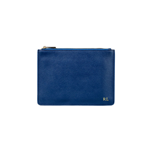 Personalised Saffiano Blue Leather Pouch