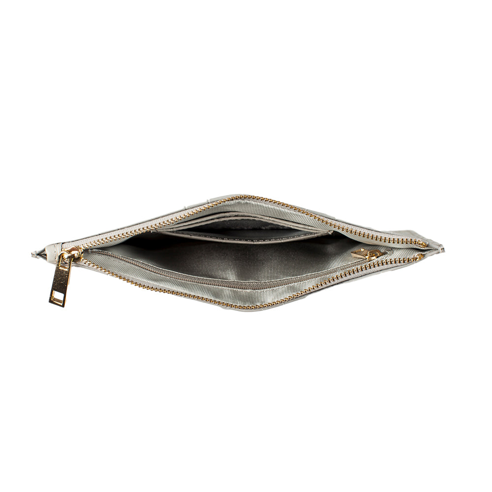 Personalised Saffiano Grey Leather Pouch