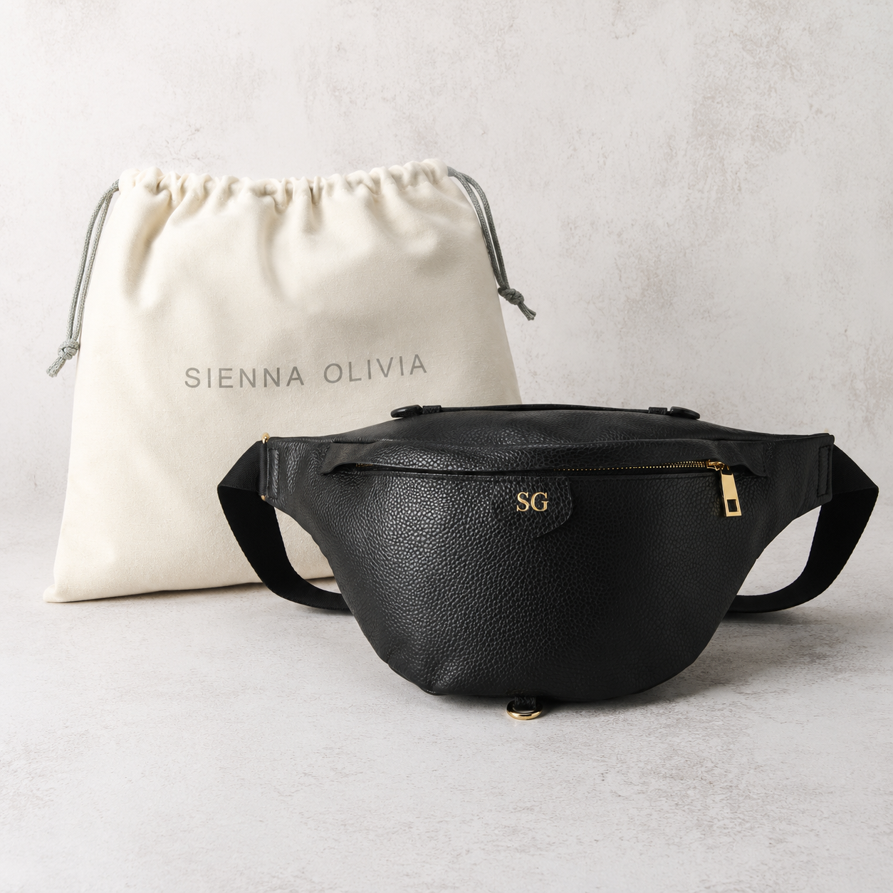 Personalised Black Leather BumBag – Crossbody Belt Bag Fanny Pack