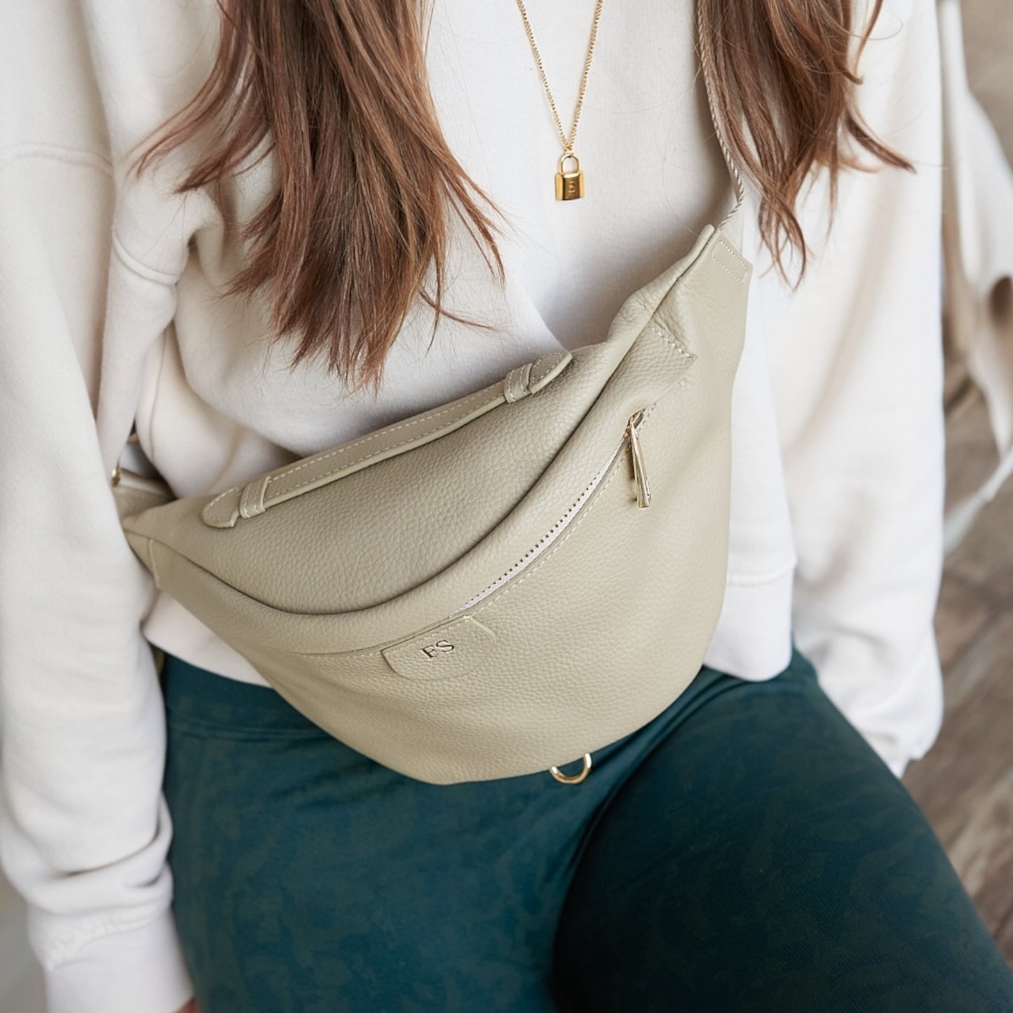 Personalised Stone Leather BumBag – Leather Belt Bag Crossbody Fanny Pack