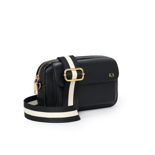 Personalised Cross Body Bag with Black & Cream Strap