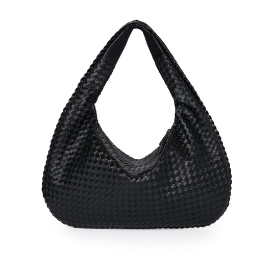 Black Woven Leather Shoulder Bag