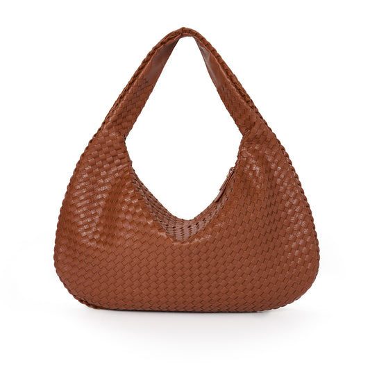 Tan Woven Leather Shoulder Bag