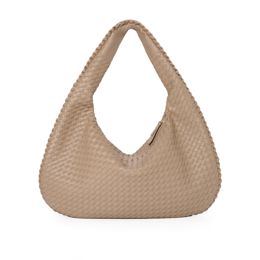 Stone Woven Leather Shoulder Bag