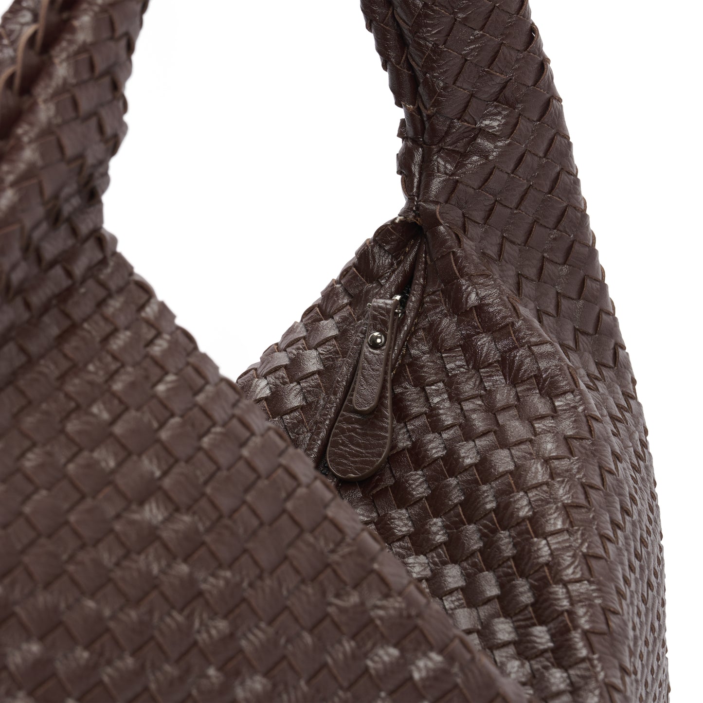 Chocolate Brown Woven Leather Shoulder Bag