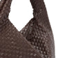 Chocolate Brown Woven Leather Shoulder Bag