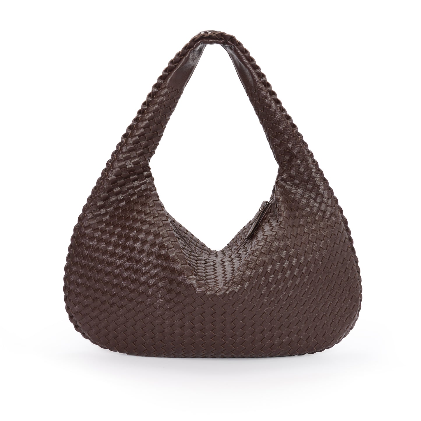 Chocolate Brown Woven Leather Shoulder Bag
