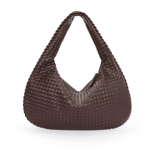 Chocolate Brown Woven Leather Shoulder Bag
