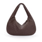 Chocolate Brown Woven Leather Shoulder Bag