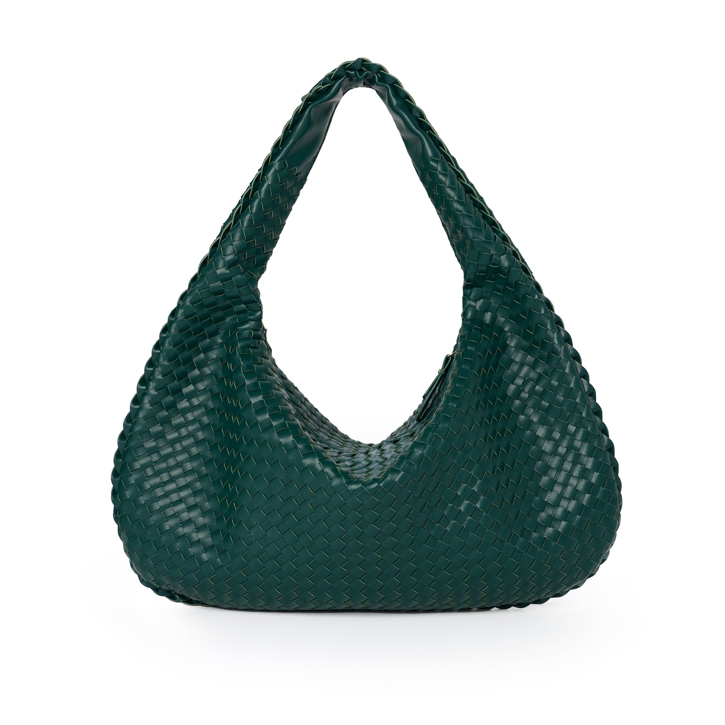 Forest Green Woven Leather Shoulder Bag