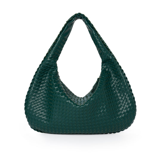 Forest Green Woven Leather Shoulder Bag