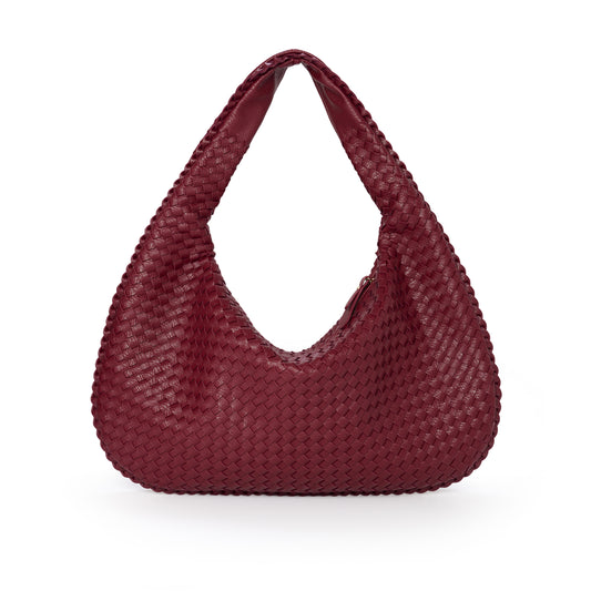 Burgundy Woven Leather Shoulder Bag