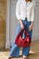 Burgundy Woven Vegan Leather Shoulder Bag