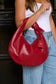 Burgundy Woven Vegan Leather Shoulder Bag