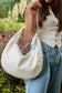 White Woven Vegan Leather Shoulder Bag