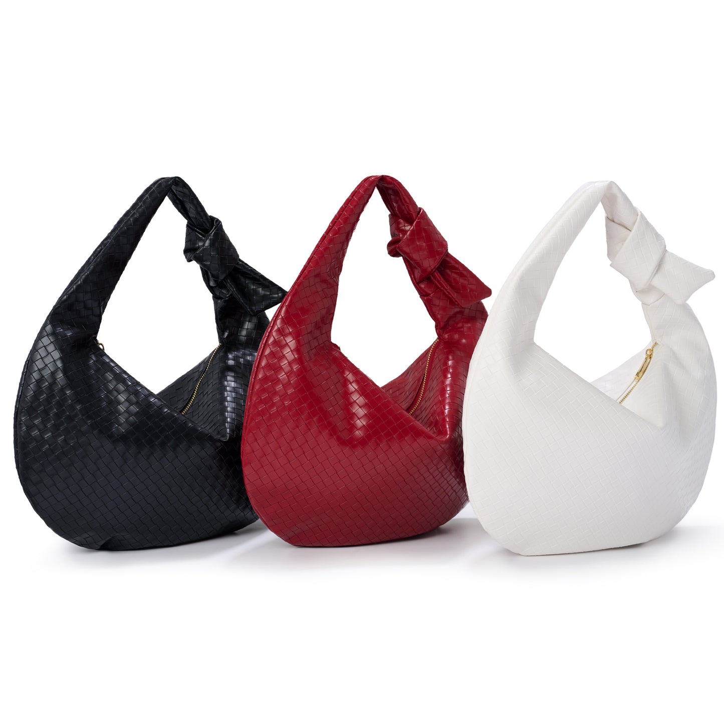 White Woven Vegan Leather Shoulder Bag