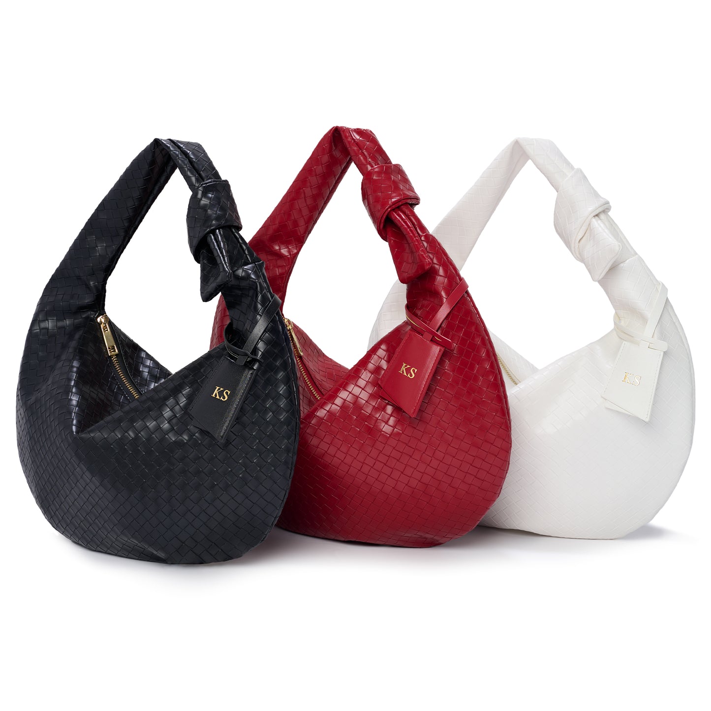 White Woven Vegan Leather Shoulder Bag