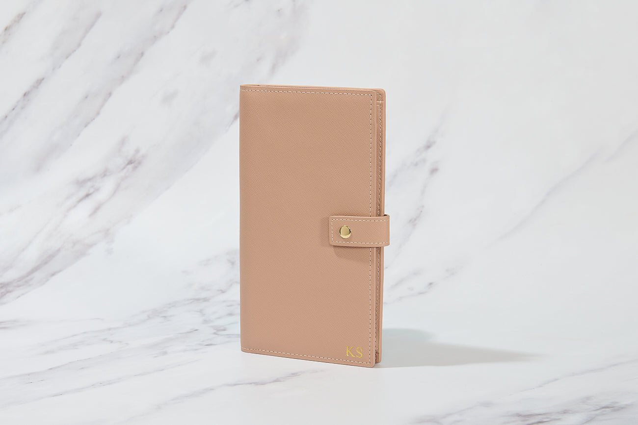Personalised Nude Saffiano Leather Travel Wallet