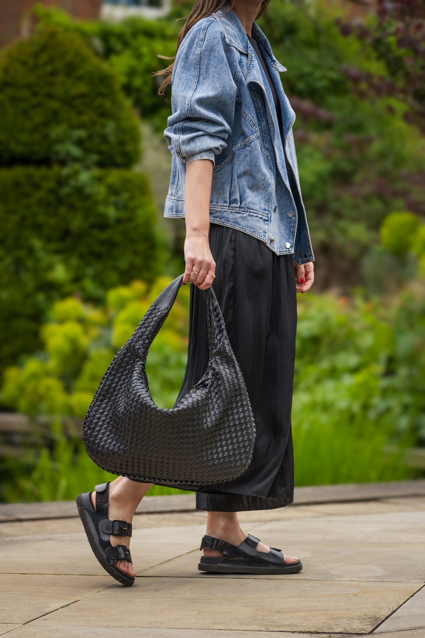 Black Woven Leather Shoulder Bag