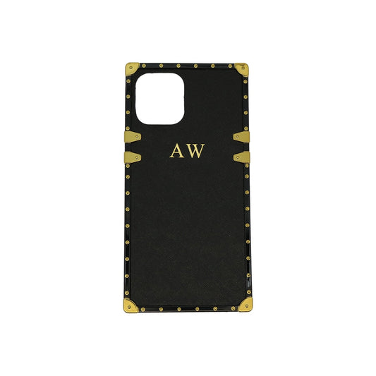 iPhone 12 Mini Personalised Black Leather Trunk Phone Case