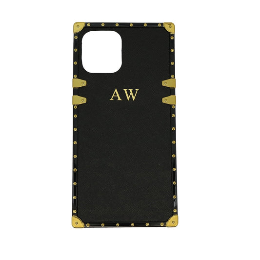 iPhone 12 Pro Max Personalised Black Leather Trunk Phone Case