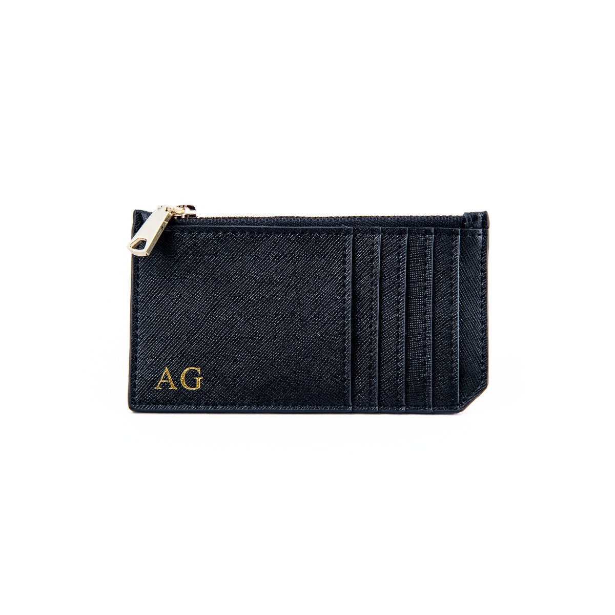 Personalised Black Saffiano Leather Zipped Card Case
