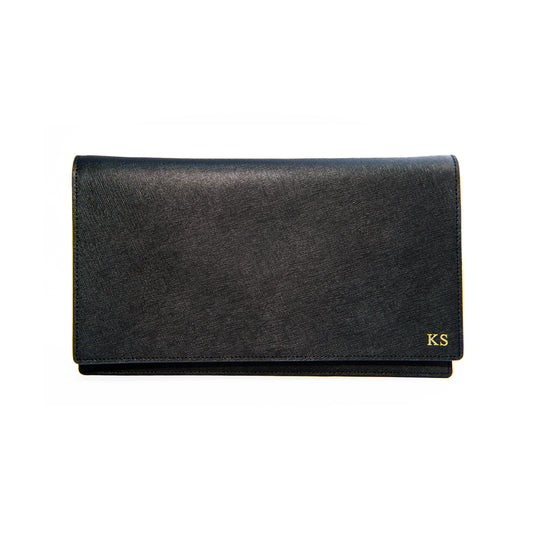 Personalised Black Saffiano Leather Clutch Bag