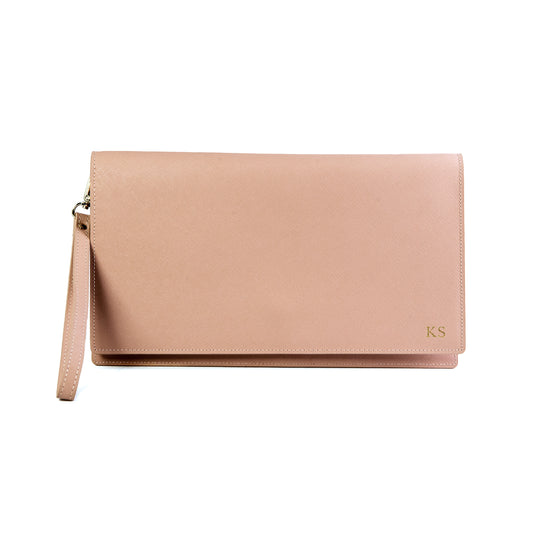 Personalised Nude Saffiano Leather Clutch Bag