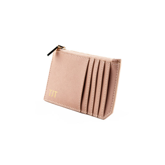 Personalised Nude Saffiano Leather Zipped Card Case