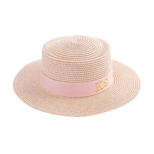 Children's Boater Hat with Pink Ribbon