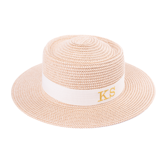 Boater Hat with Cream Ribbon