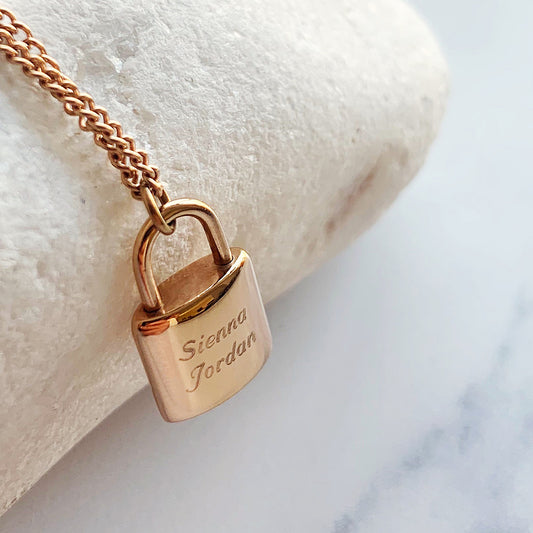 Rose Gold Lock Adjustable Name Necklace