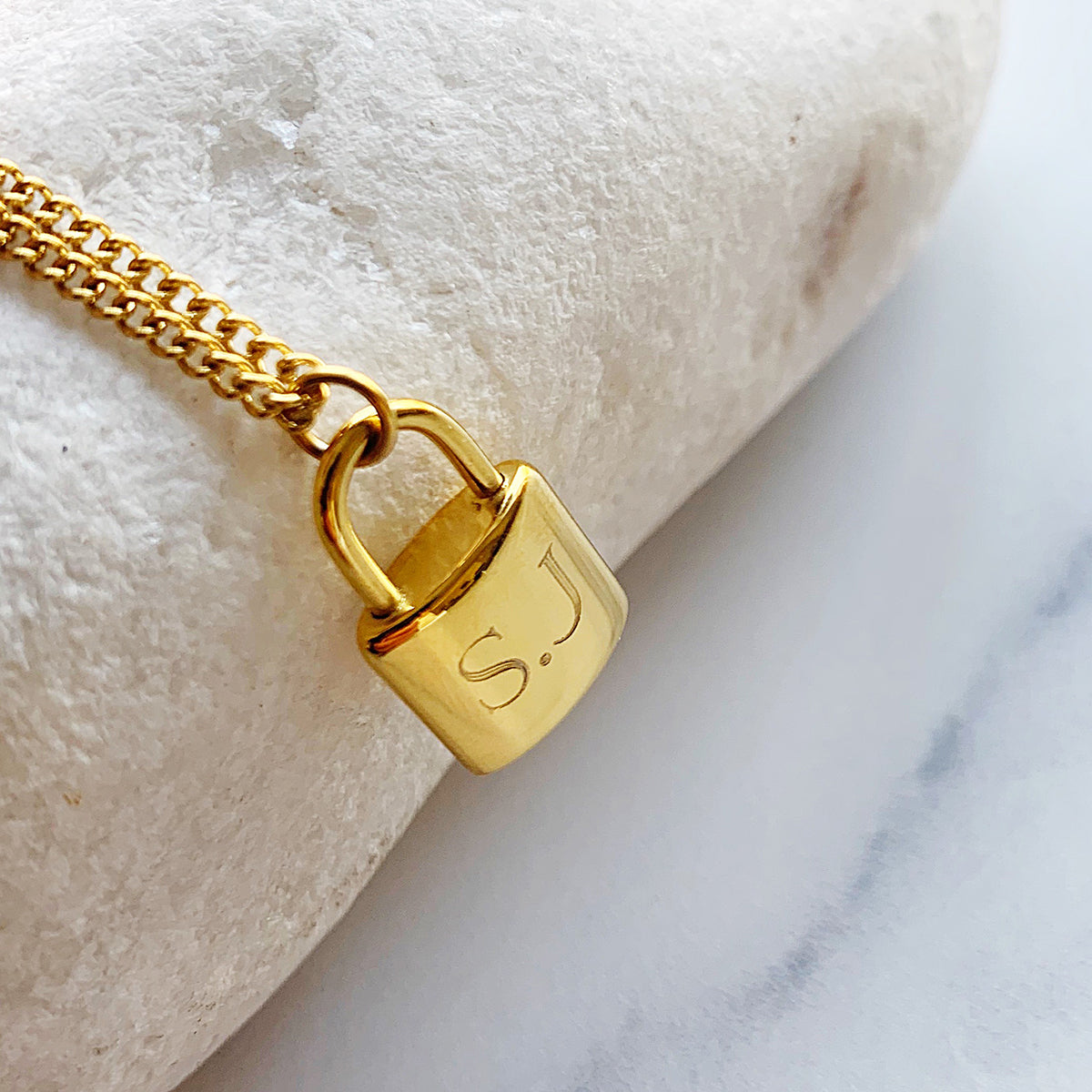 Gold Lock Adjustable Initial Necklace