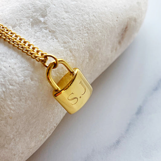 Gold Lock Adjustable Initial Necklace