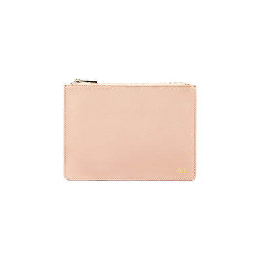 Personalised Saffiano Nude Leather Pouch