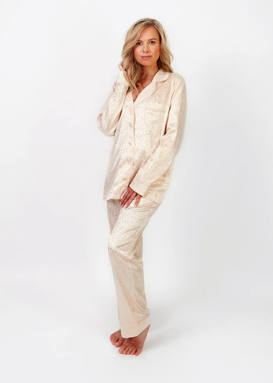 Personalised Satin Rose Pink Leopard Long Pyjama Set