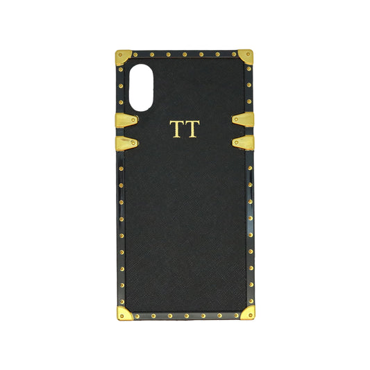 iPhone X or XS Personalised Black Saffiano Leather Trunk Phone Case